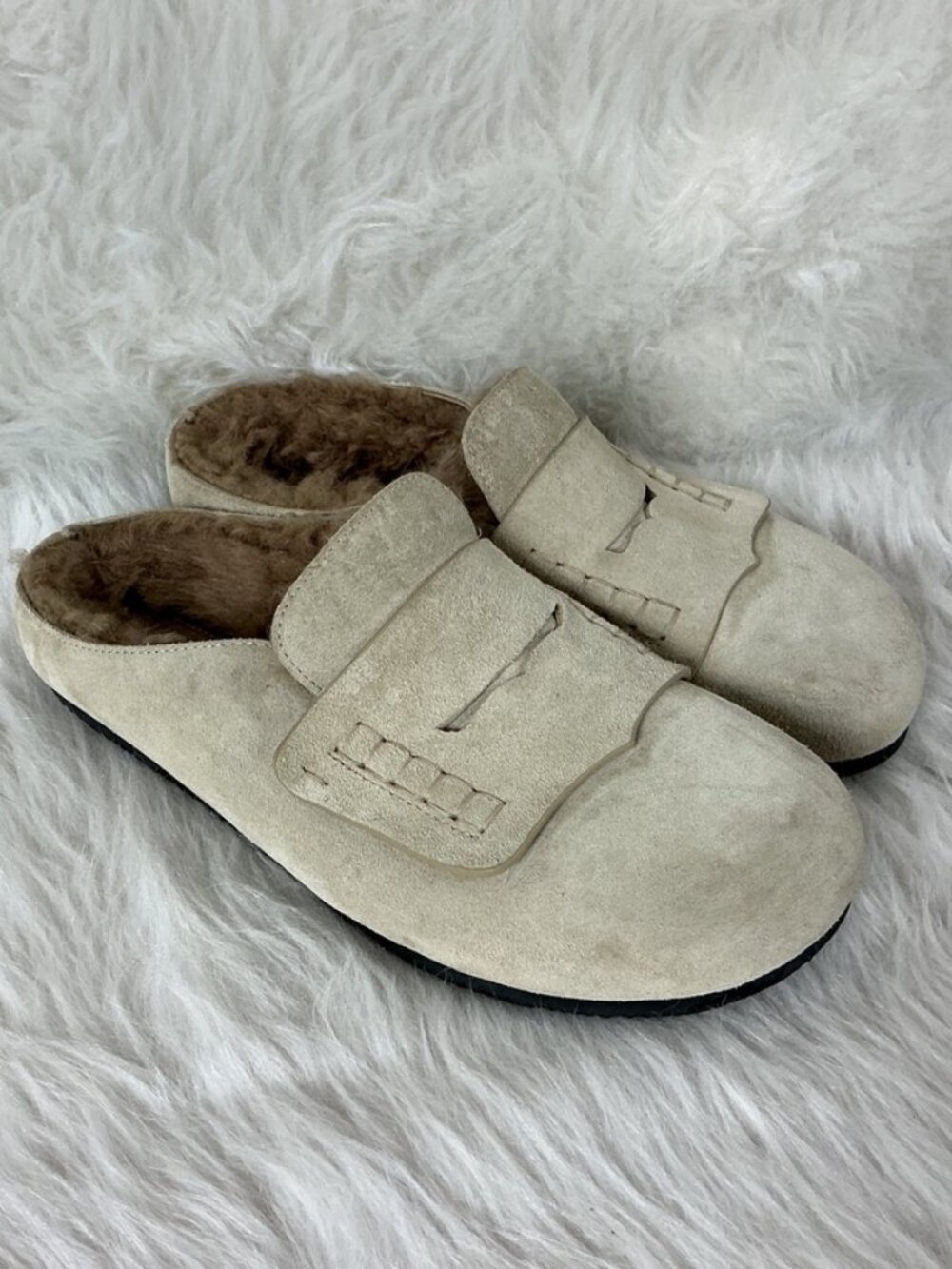 Jacquemus Beige Suede Shearling Slide The Mocassins Mule Loafers EU 40 US 9